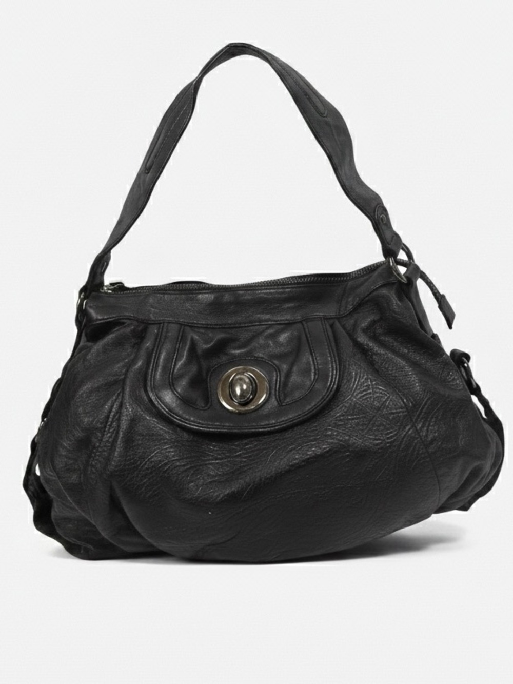 Danier NEW Embossed Filigree Leather Hobo Shoulder Bag Turn Lock Pockets Black